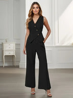 Women’s 2-Piece Tailored Set with Sleeveless Vest and Wide-Leg Pants