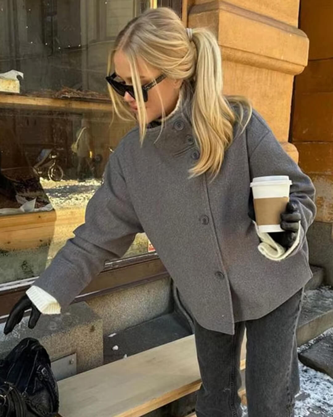 Cropped Stand Collar Women's Jacket