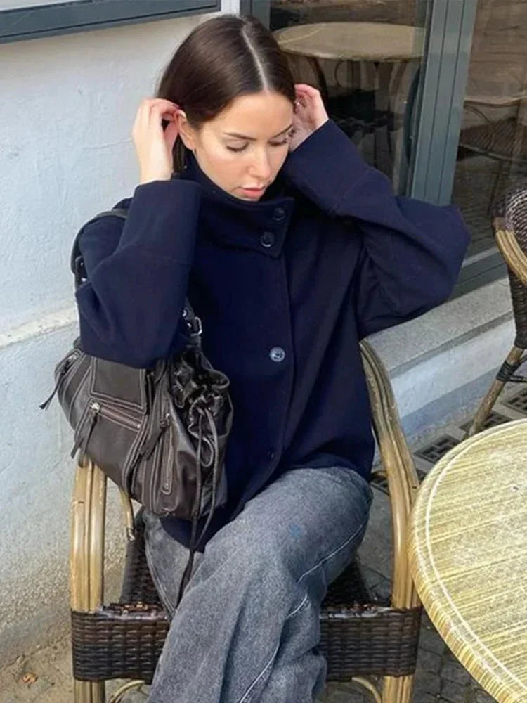 Cropped Stand Collar Women's Jacket