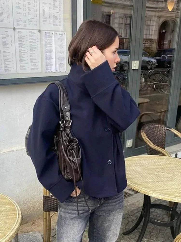Cropped Stand Collar Women's Jacket
