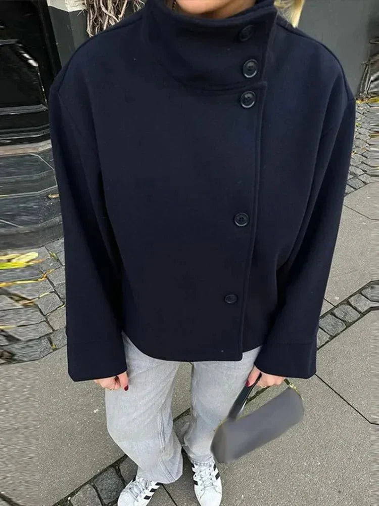Cropped Stand Collar Women's Jacket