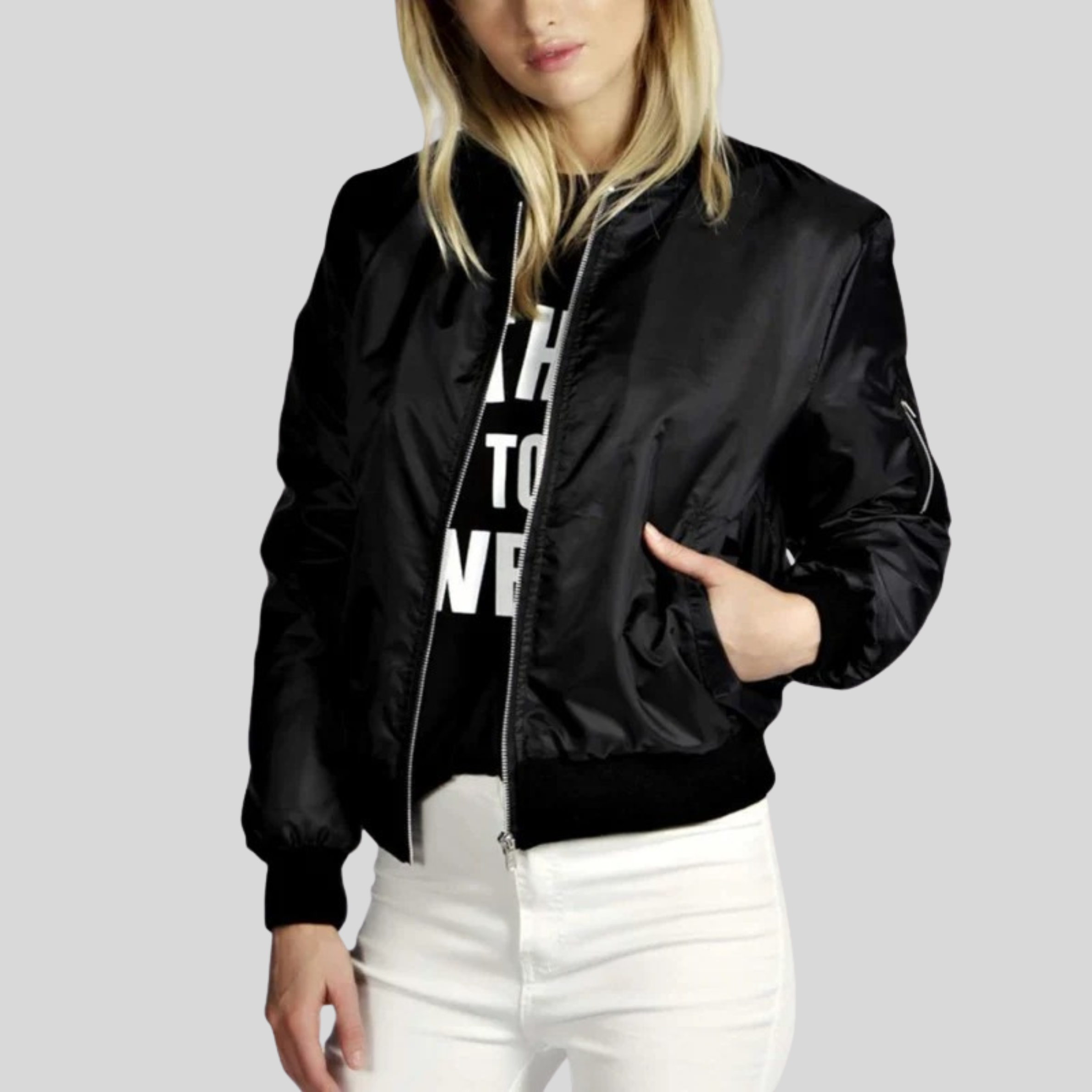 Lightweight Zip Pocket Bomber Jacket