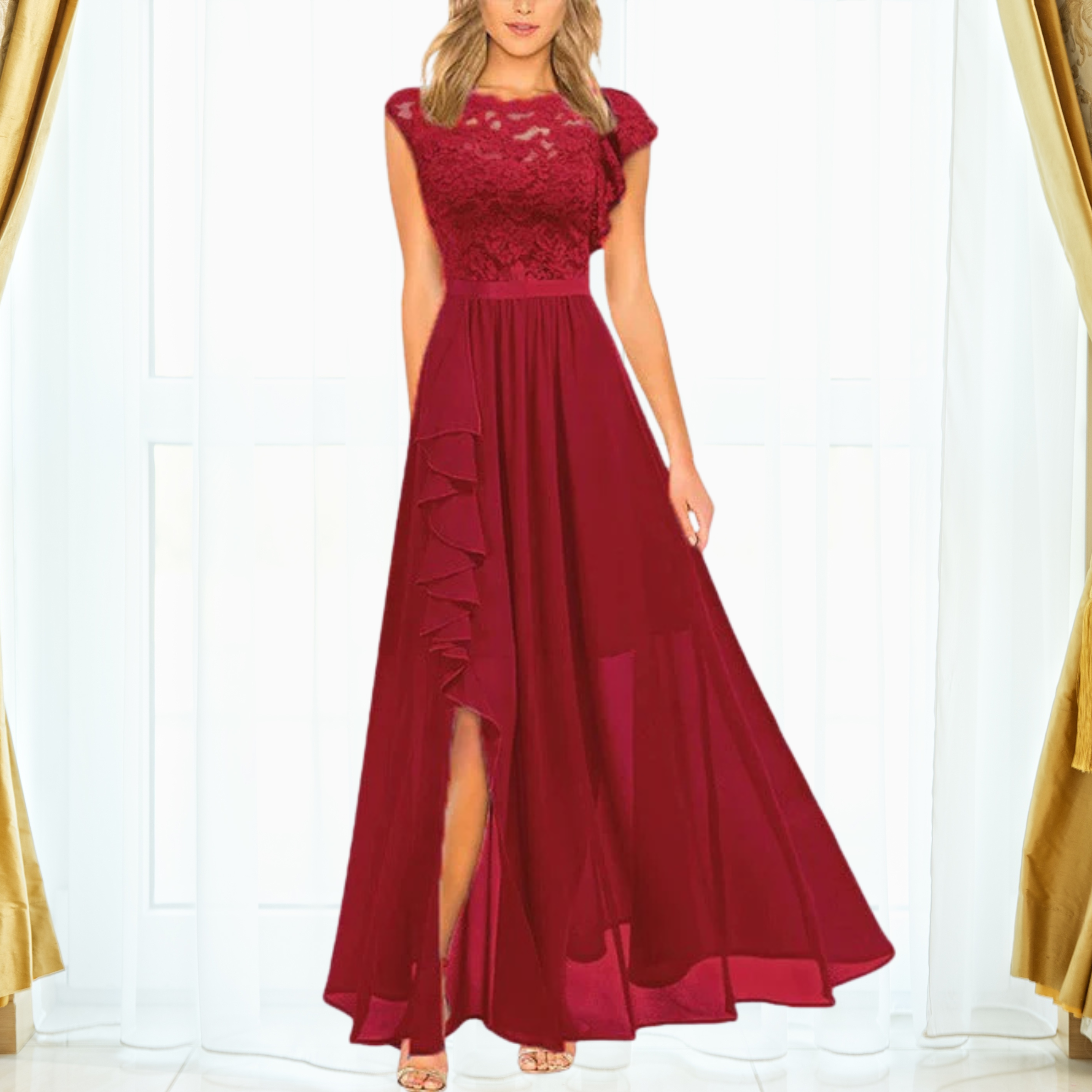 Women’s Lace Maxi Dress – V-Neck Sleeveless