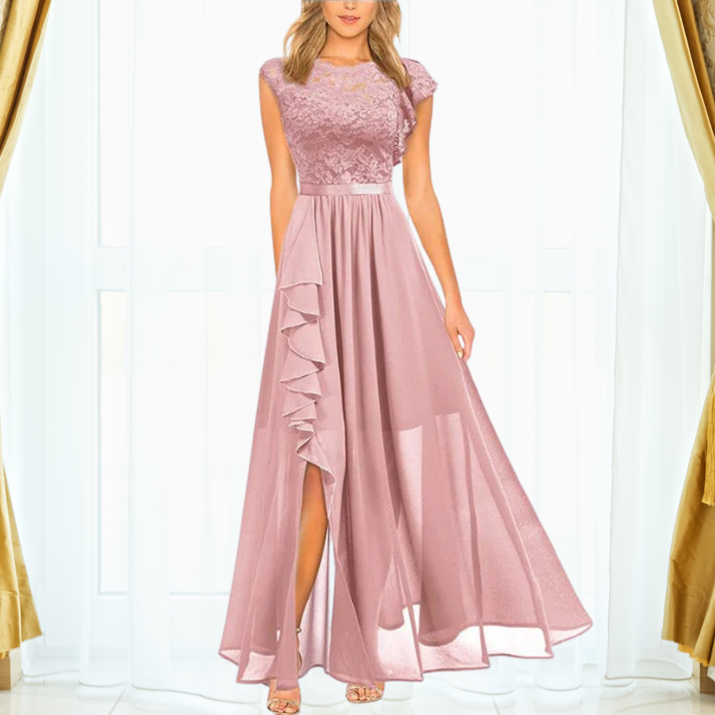 Women’s Lace Maxi Dress – V-Neck Sleeveless