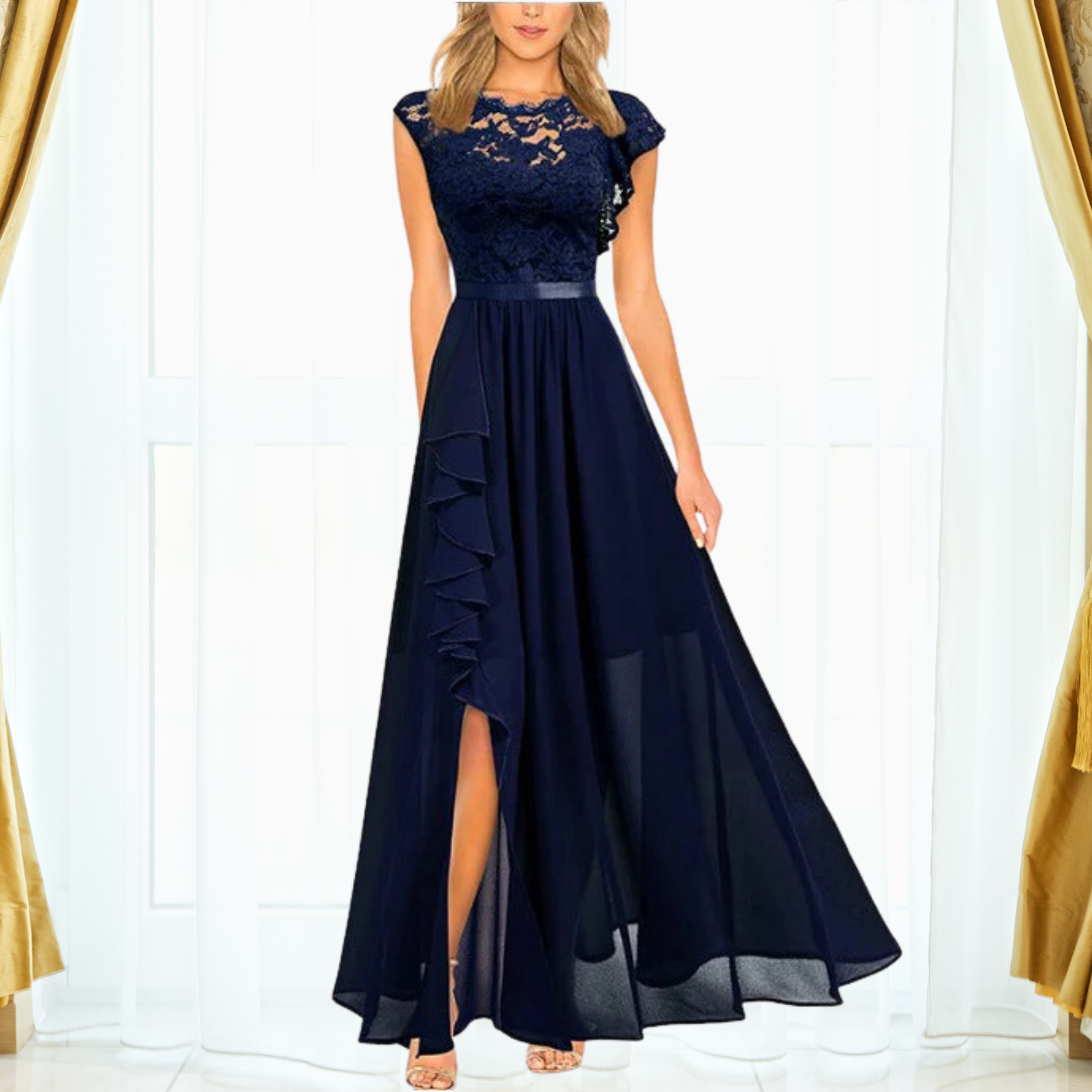 Women’s Lace Maxi Dress – V-Neck Sleeveless