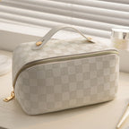 Large Checkered Travel Makeup Bag Organizer