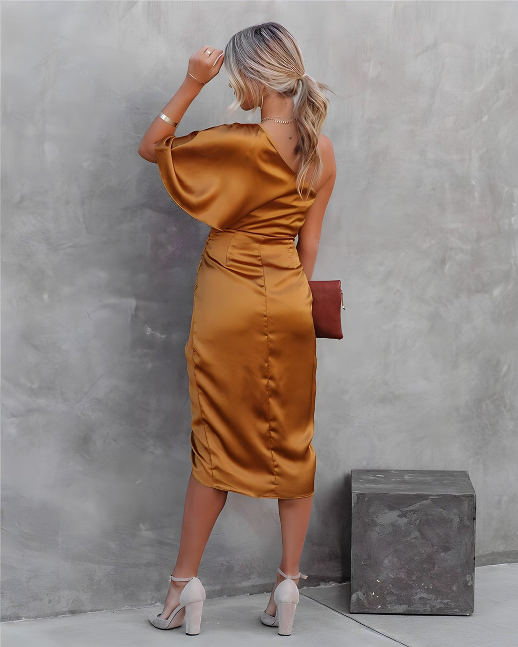 Women’s One Shoulder Wrap Midi Dress