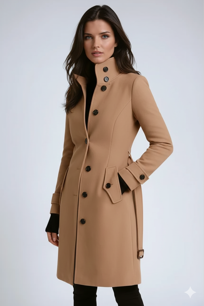 High Collar Fitted Trench Coat