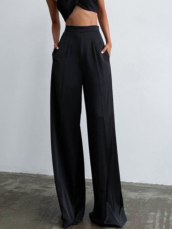 Satin Wide Leg Pants Non Stretch