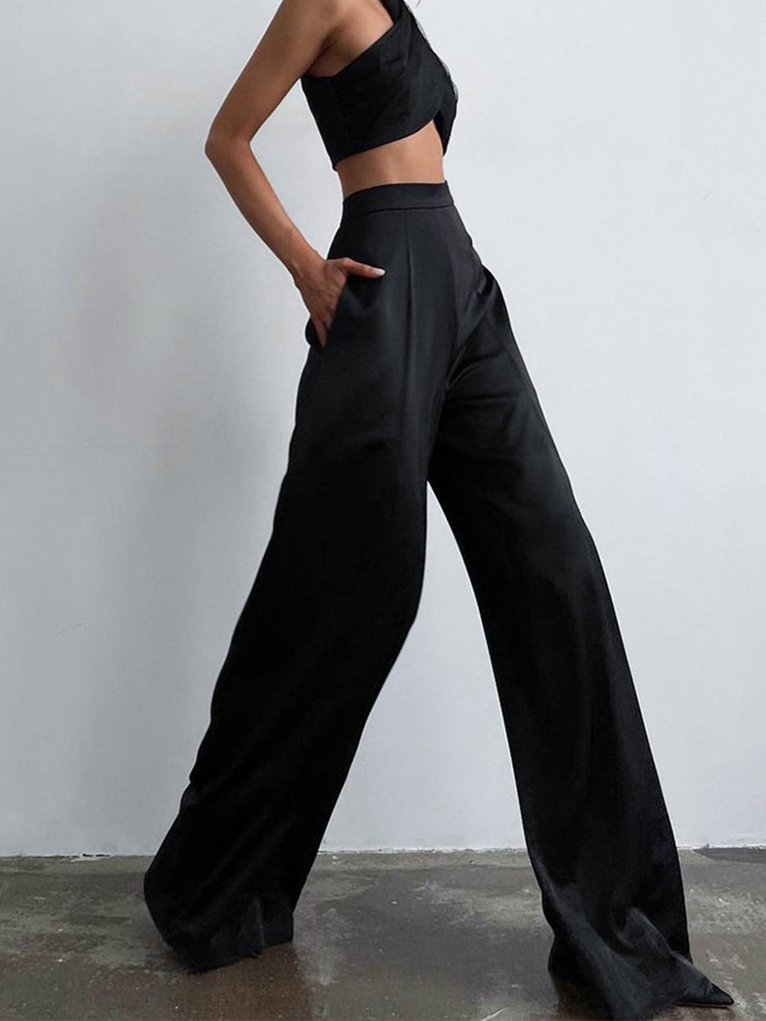 Satin Wide Leg Pants Non Stretch