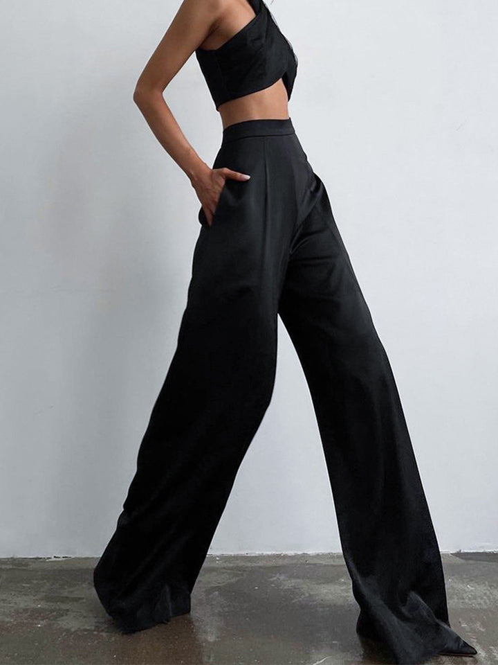 Satin Wide Leg Pants Non Stretch