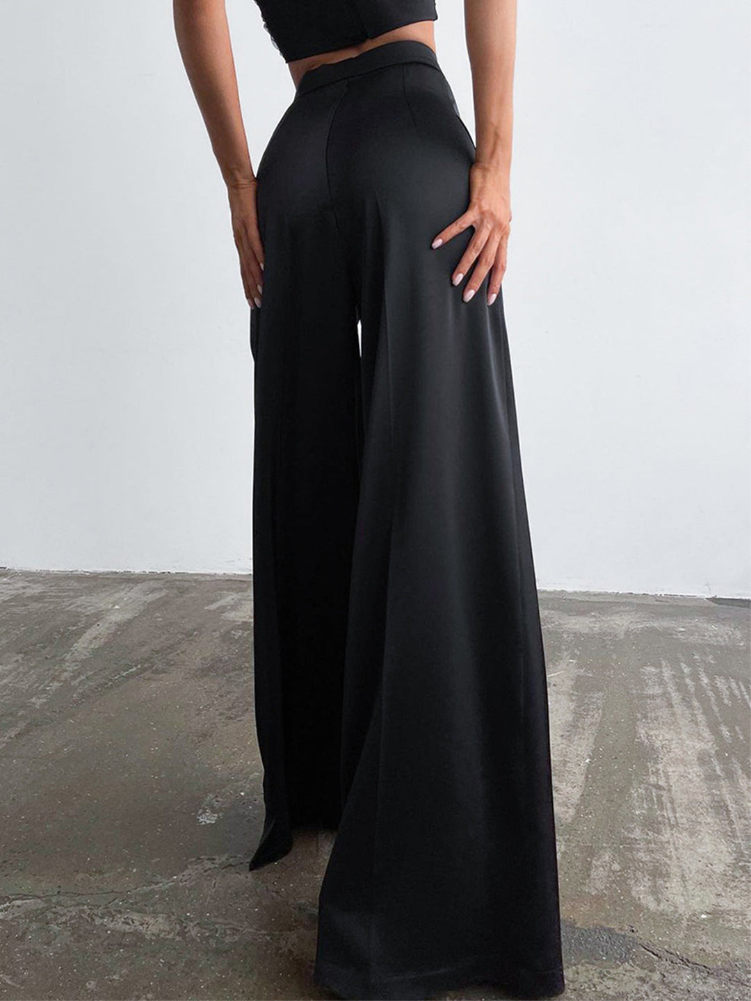 Satin Wide Leg Pants Non Stretch
