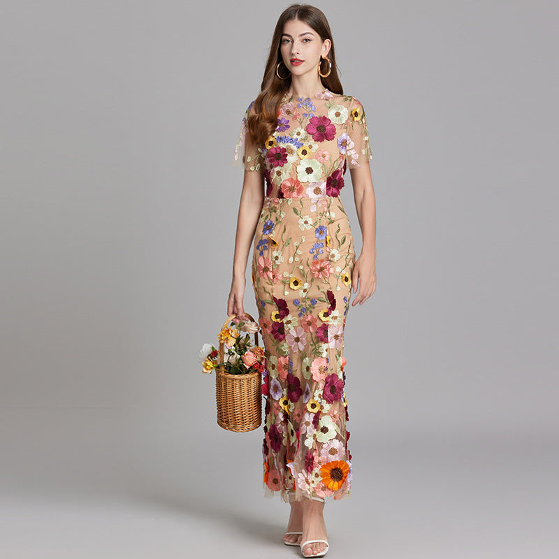 Floral Appliqué Mermaid Evening Gown Women's Occasion Dress
