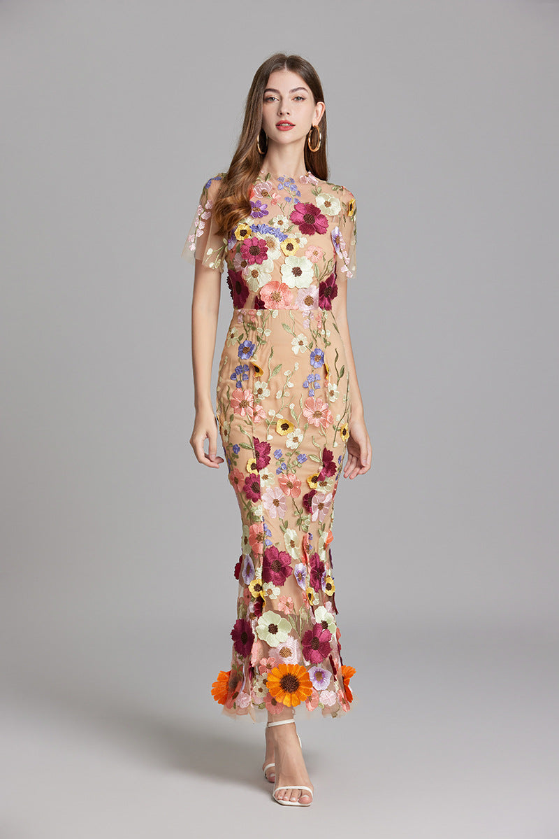 Floral Appliqué Mermaid Evening Gown Women's Occasion Dress