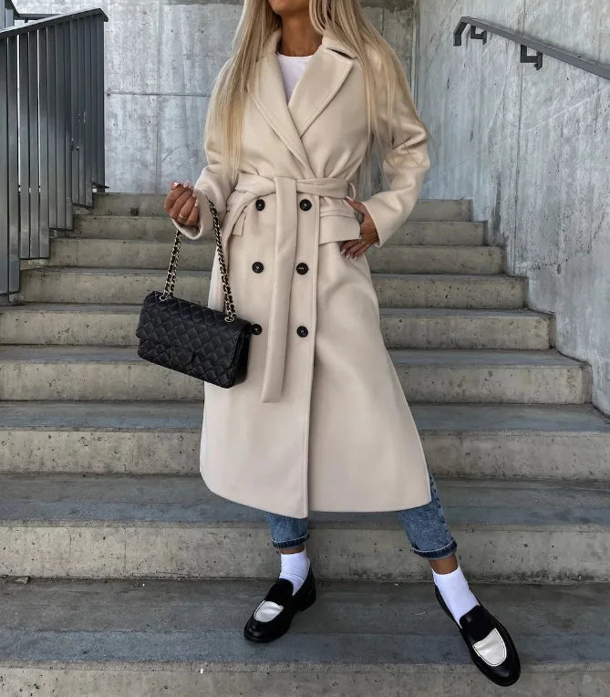 Long Double-Breasted Structured Wool Coat
