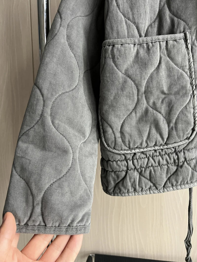 Cropped Quilted Jacket With Belt