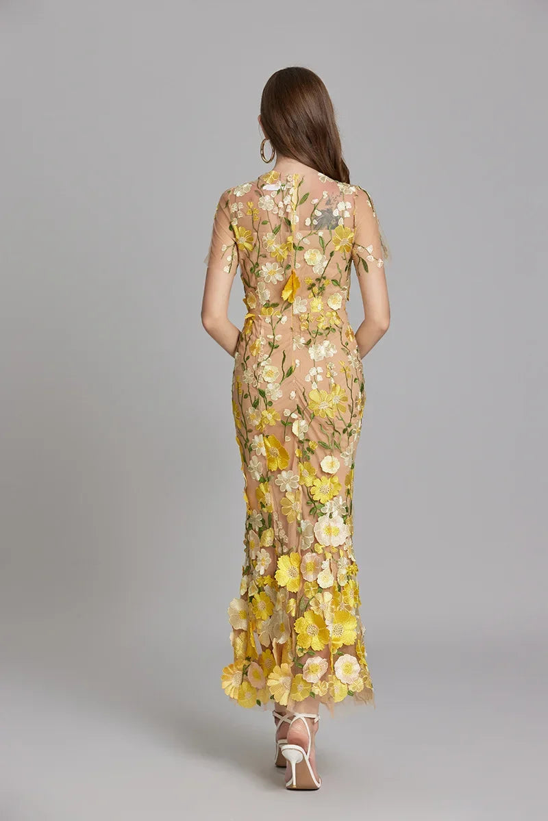 Floral Appliqué Mermaid Evening Gown Women's Occasion Dress