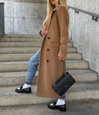 Long Double-Breasted Structured Wool Coat