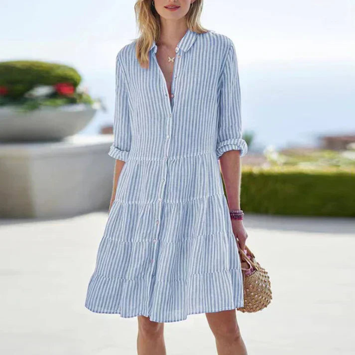 Women's Horizontal Striped Cotton T-Shirt Dress