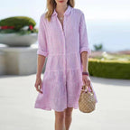 Women's Horizontal Striped Cotton T-Shirt Dress