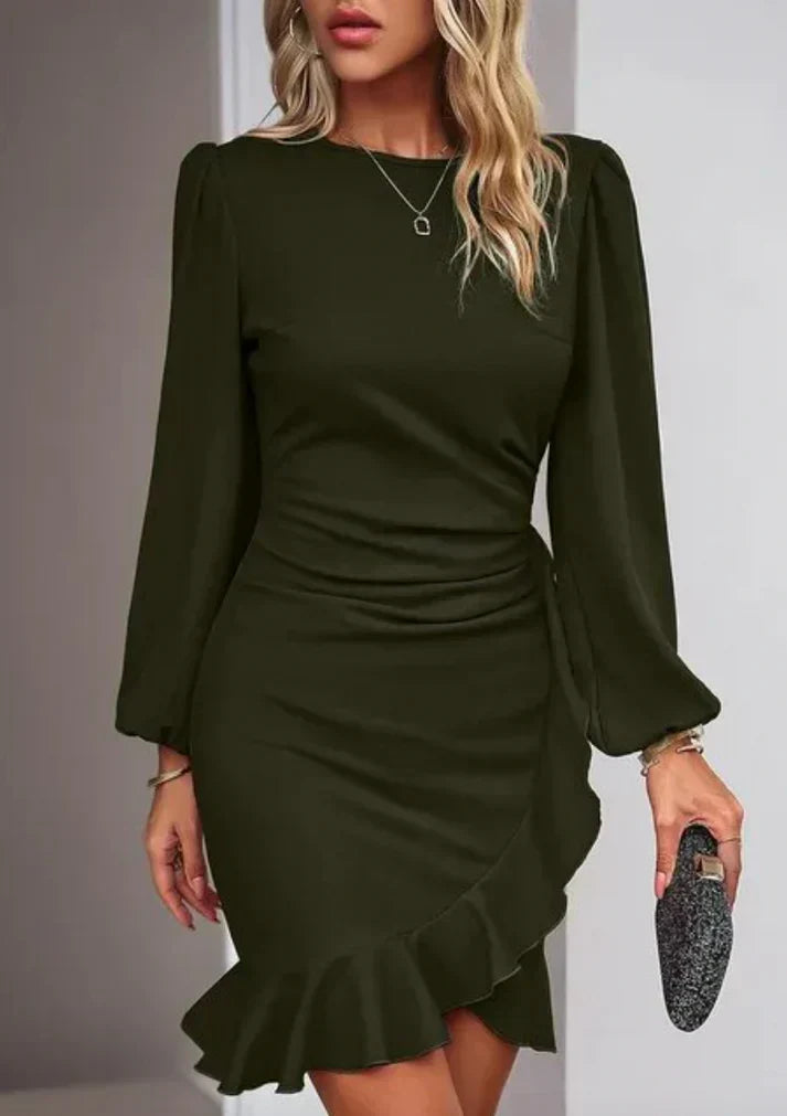 Women's Long Sleeve Midi Dress - Elegant A-Line Fit
