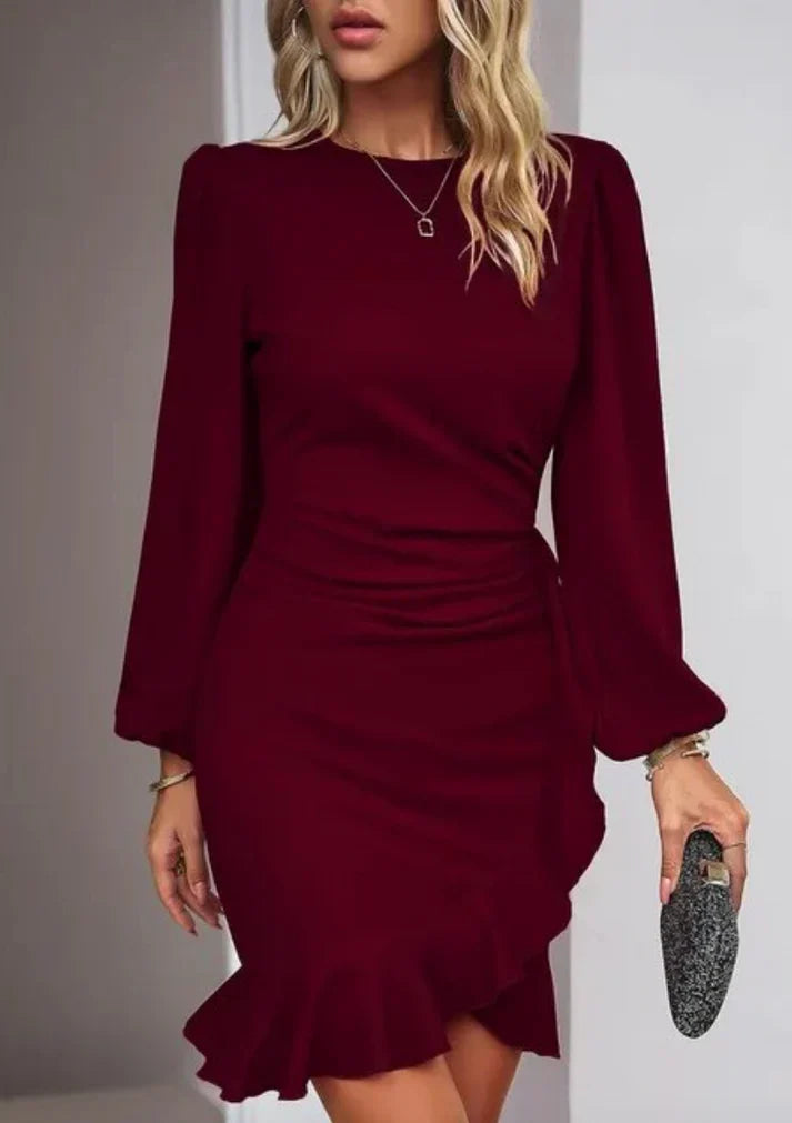 Women's Long Sleeve Midi Dress - Elegant A-Line Fit