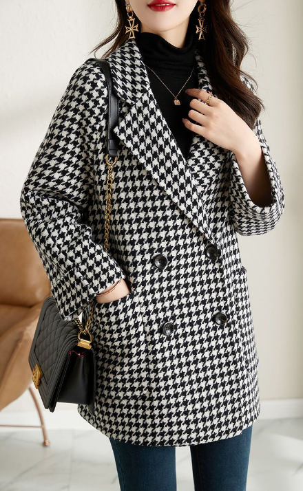Vintage Checked Oversized Double-Breasted Coat