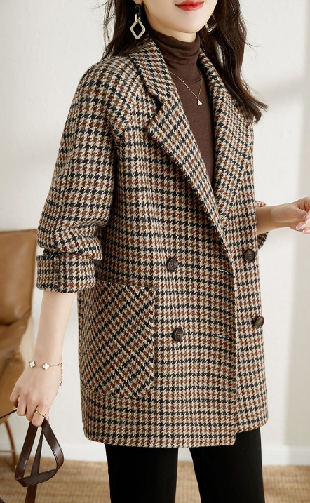 Vintage Checked Oversized Double-Breasted Coat