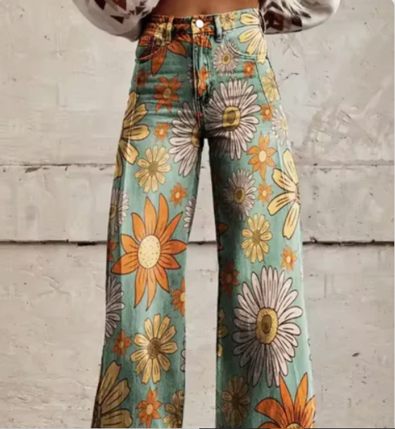 Wide Trousers with Colourful Print