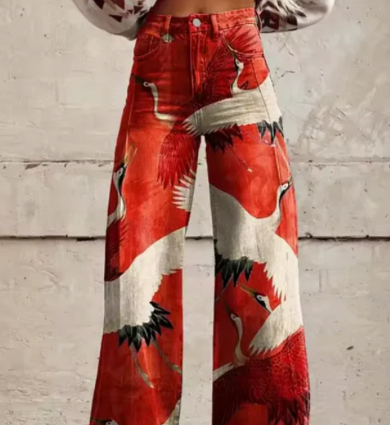 Wide Trousers with Colourful Print