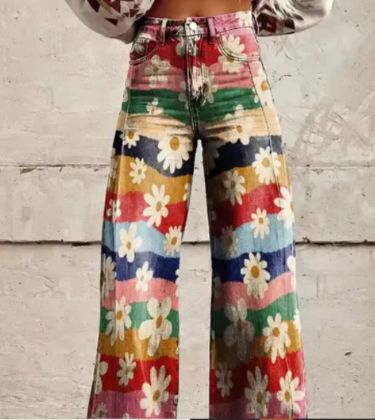 Wide Trousers with Colourful Print