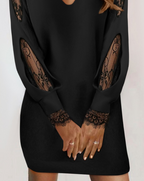 Women's Cotton A-Line Mini Dress with Lace Trim