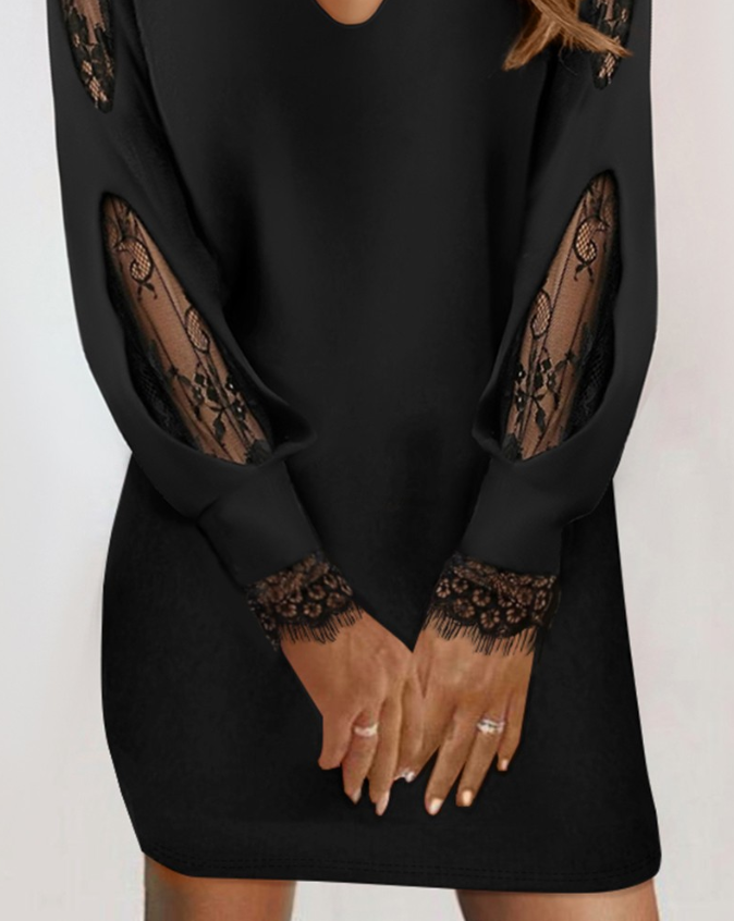 Women's Cotton A-Line Mini Dress with Lace Trim