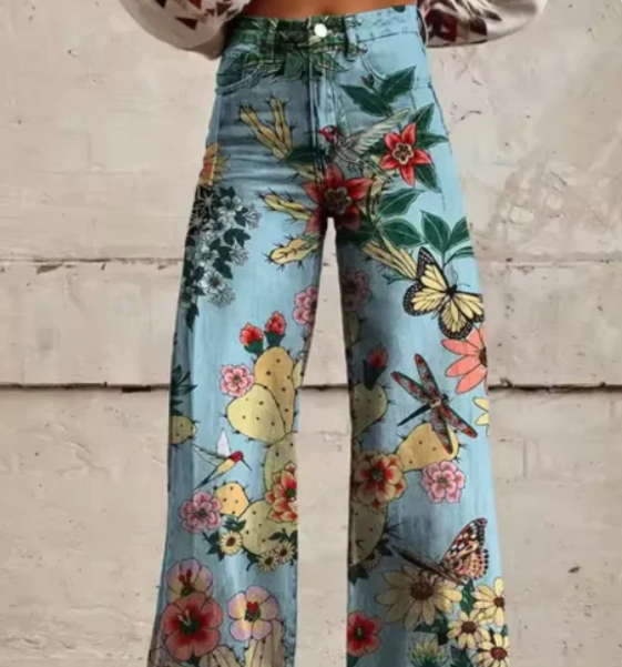 Wide Trousers with Colourful Print