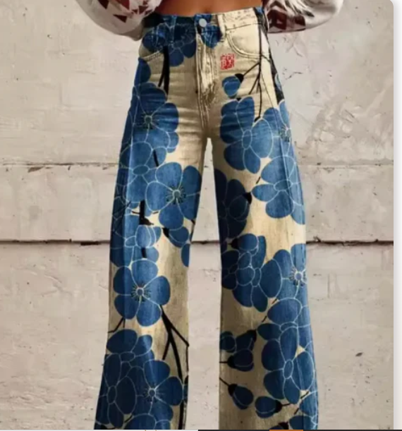 Wide Trousers with Colourful Print