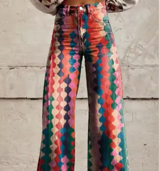 Wide Trousers with Colourful Print