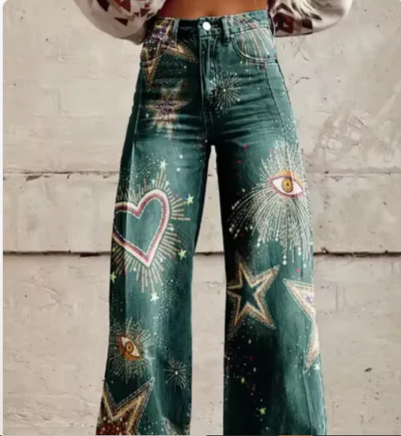 Wide Trousers with Colourful Print