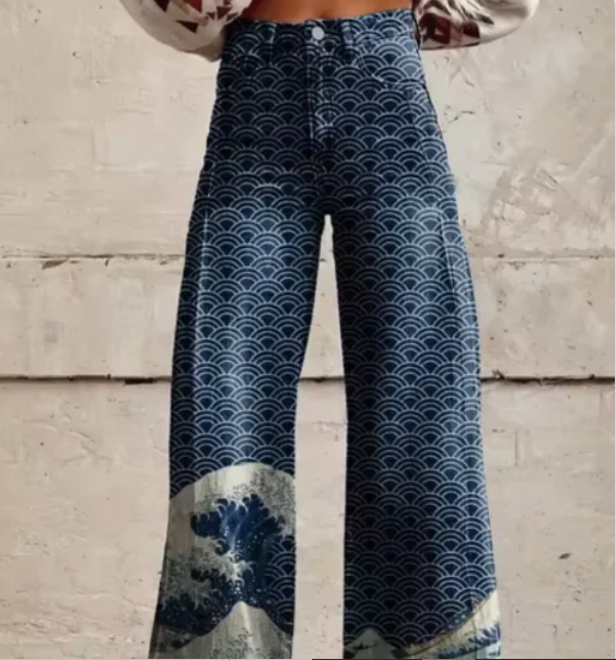 Wide Trousers with Colourful Print