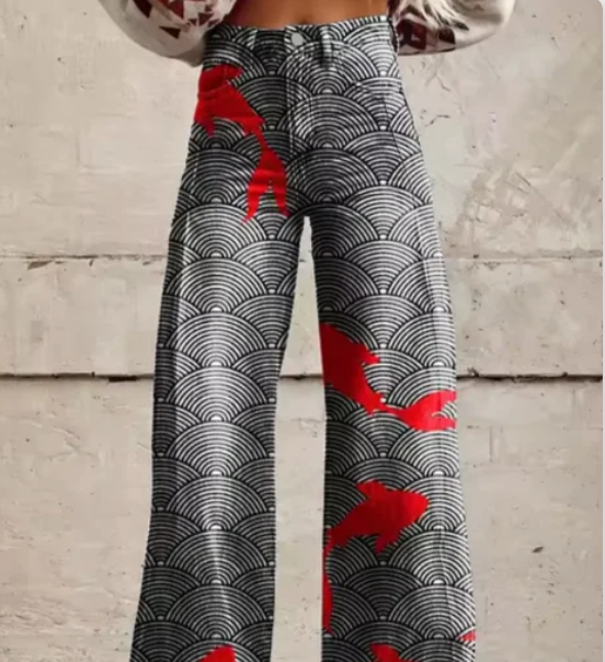 Wide Trousers with Colourful Print