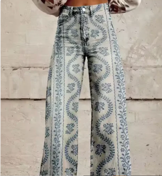Wide Trousers with Colourful Print