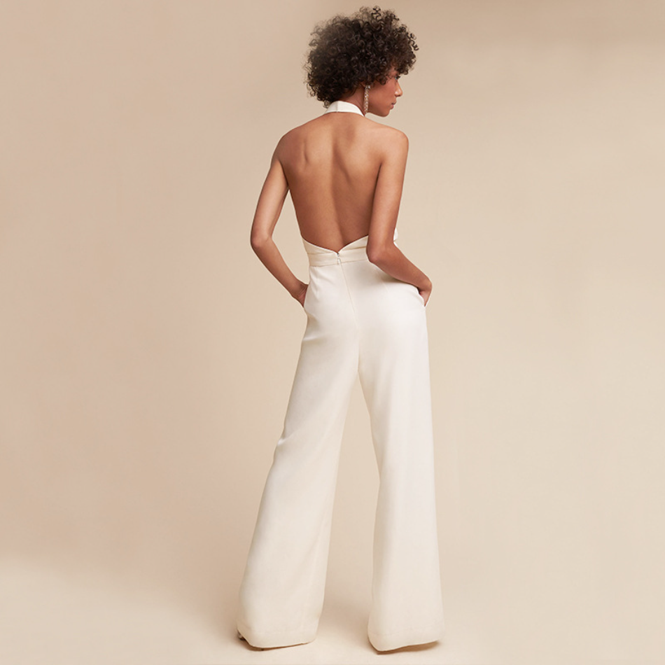 Women’s Wide-Leg Jumpsuit – Short Sleeve V-Neck