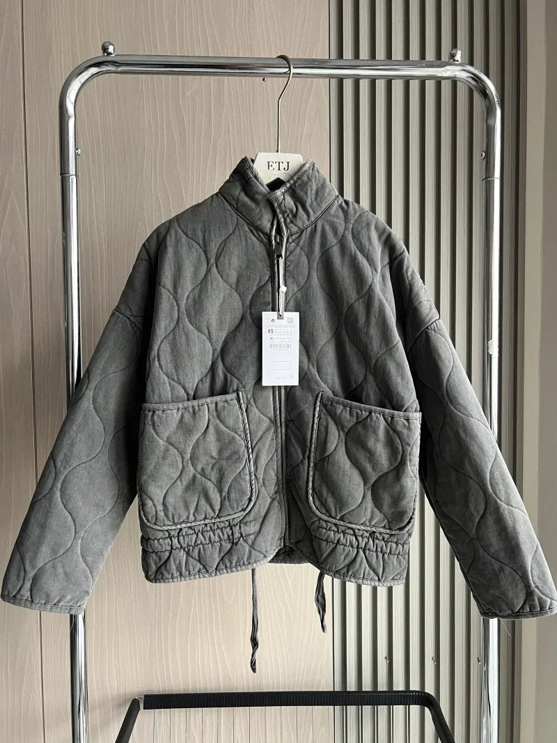 Cropped Quilted Jacket With Belt