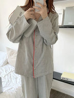 Women’s Striped 2-Piece Pajama Set with Button-Up Shirt and Trousers