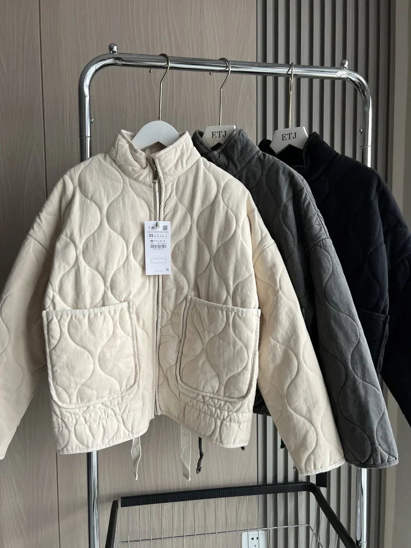 Cropped Quilted Jacket With Belt