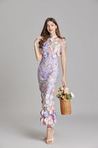 Floral Appliqué Mermaid Evening Gown Women's Occasion Dress