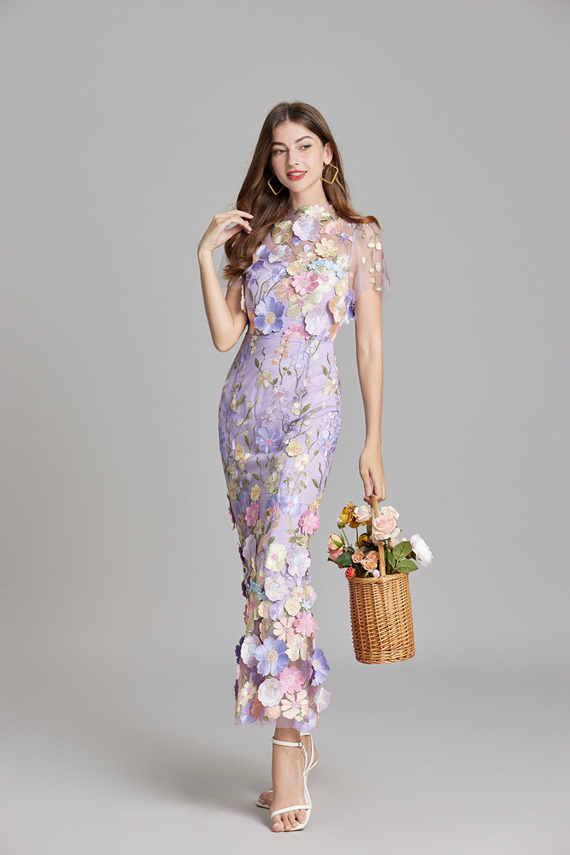Floral Appliqué Mermaid Evening Gown Women's Occasion Dress