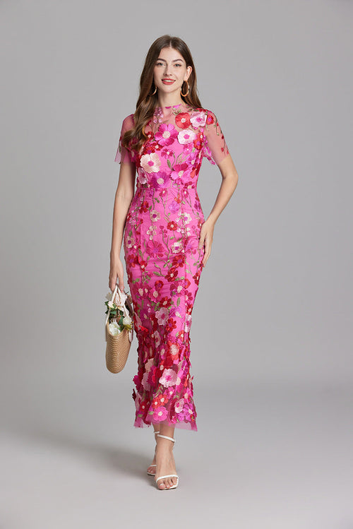 Floral Appliqué Mermaid Evening Gown Women's Occasion Dress
