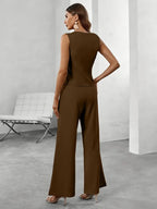 Women’s 2-Piece Tailored Set with Sleeveless Vest and Wide-Leg Pants