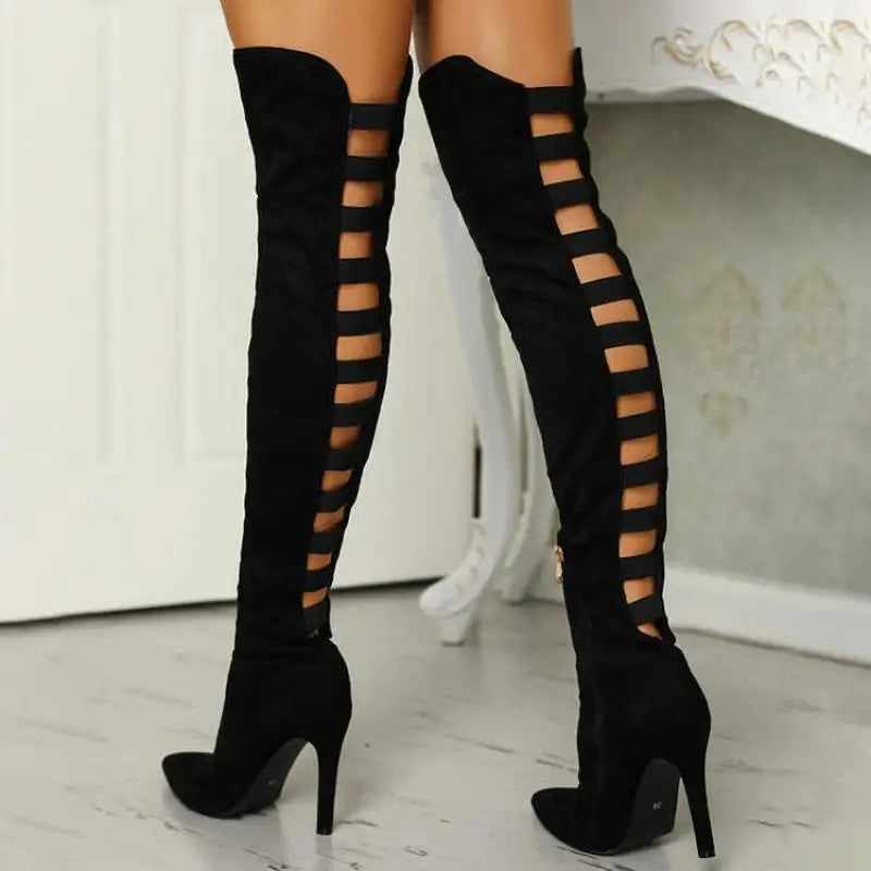 Over-The-Knee High Heel Boots Women’s Cutout Footwear