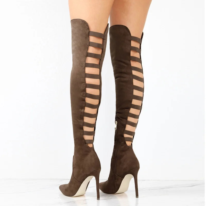 Over-The-Knee High Heel Boots Women’s Cutout Footwear
